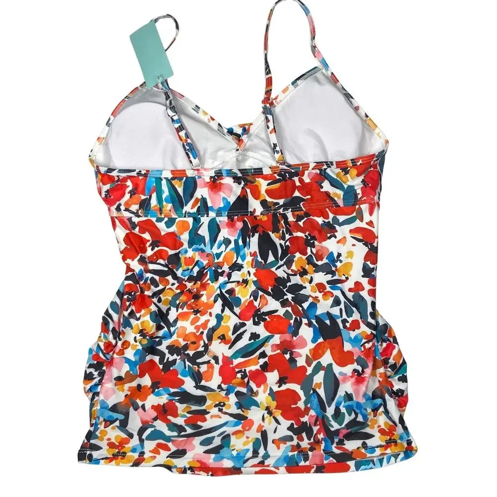 Ziola Abstract Print Tankini Top Swimsuit Top Women's M Ruched Front Multicolor